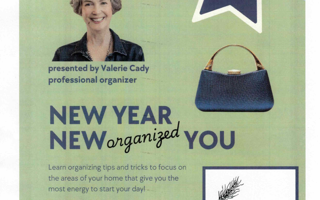 VALERIE CADY, presenting NEW YEAR, NEW ORGANIZED YOU class, SATURDAY, APRIL 5TH, 9:30 -10:30 AM AT THE CLEAR LAKE PUBLIC LIBRARY